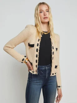 Astor Contrast Trim Cardigan Biscuit/Black