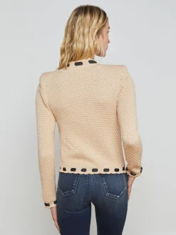 Astor Contrast Trim Cardigan Biscuit/Black