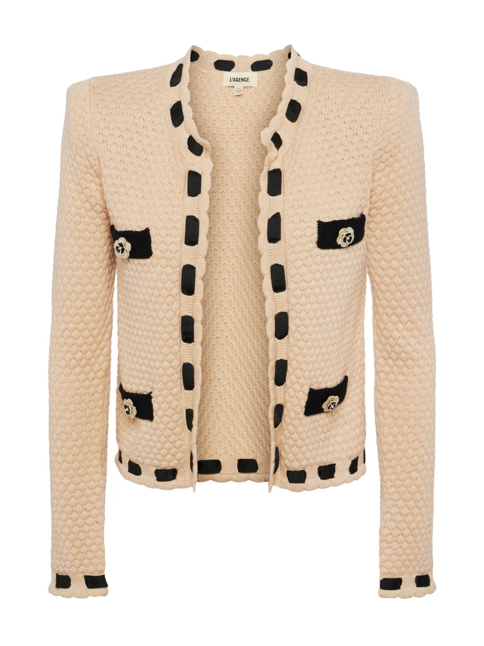 Astor Contrast Trim Cardigan Biscuit/Black