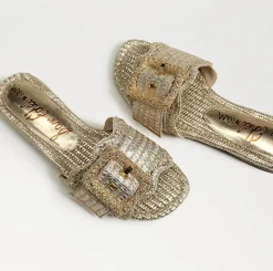 Bambi Slide Sandal Gold Raffia