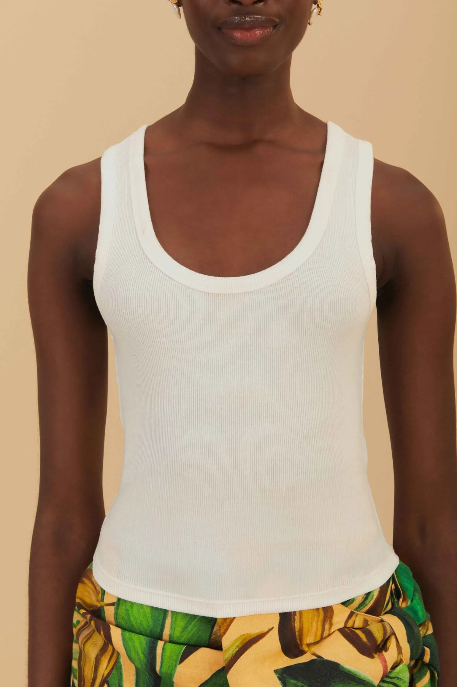 Banana Embroidered Off-White Tank Top