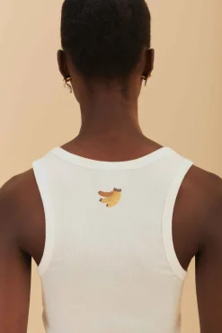 Banana Embroidered Off-White Tank Top