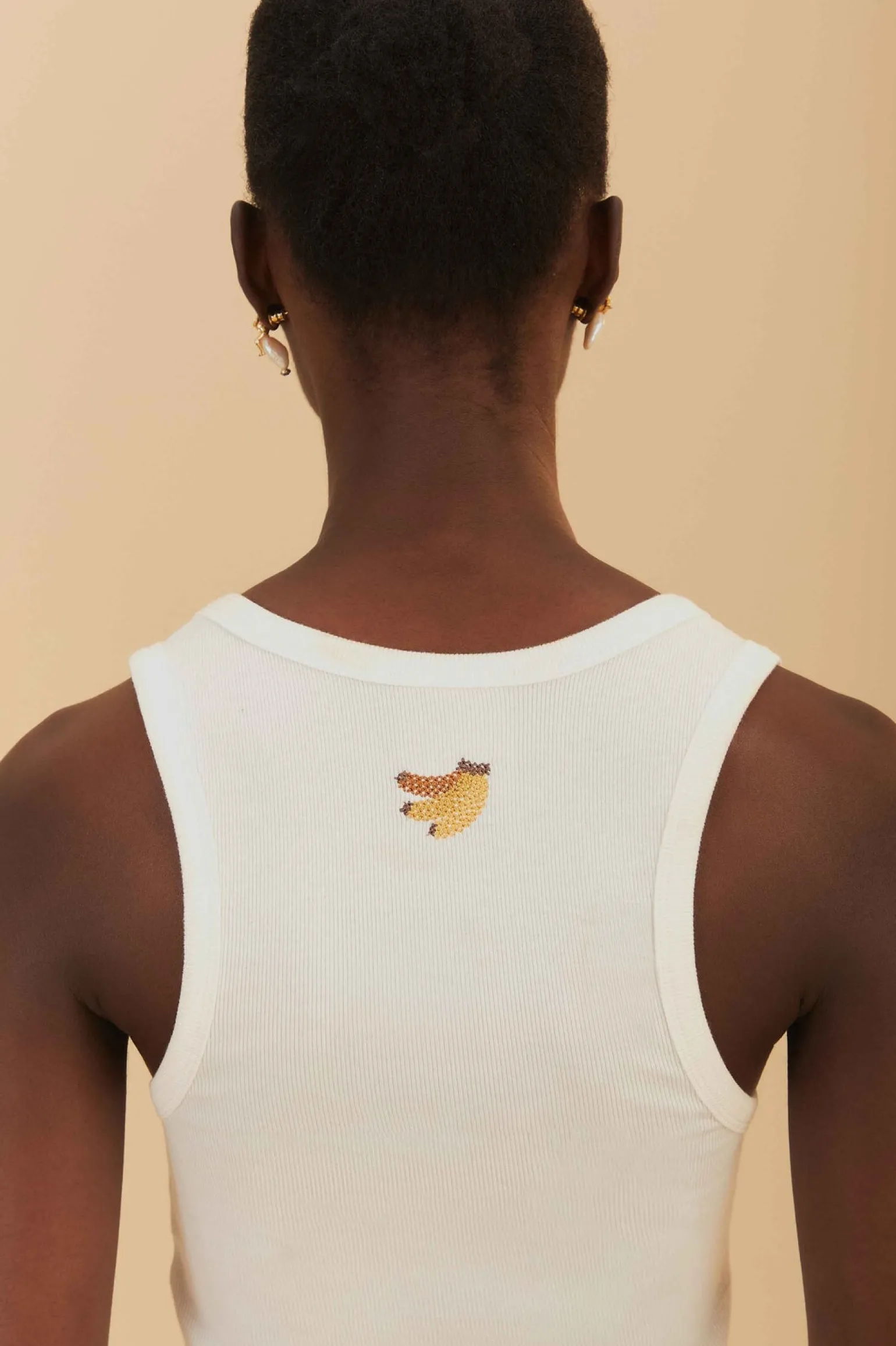 Banana Embroidered Off-White Tank Top