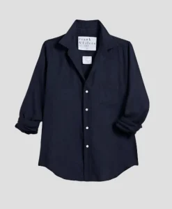 Barry Tailored Button Up Italian Flannel Navy Herringbone