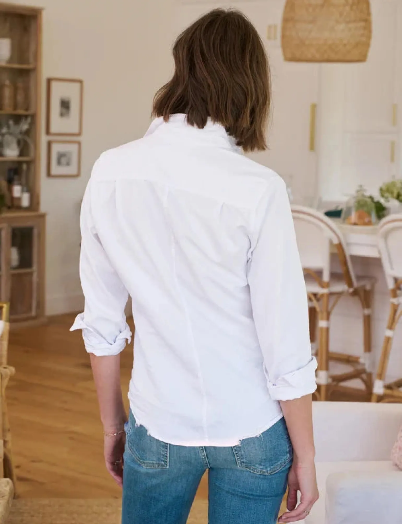 Barry Tailored Button Up Shirt White Tattered Wash Denim