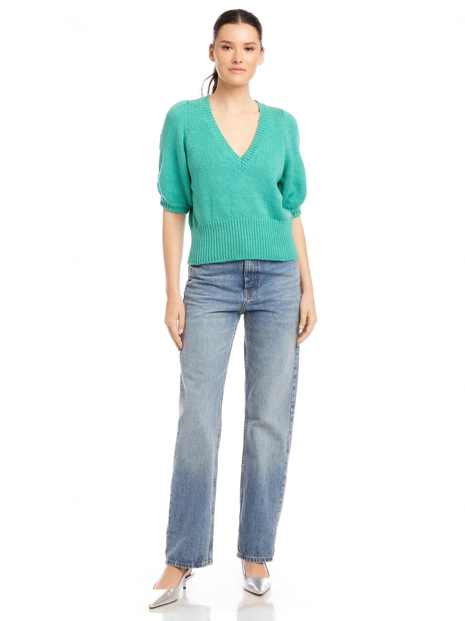 Bennet Shirred Sleeve Sweater Teal