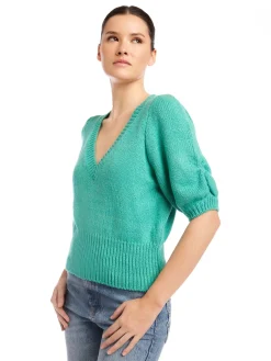 Bennet Shirred Sleeve Sweater Teal