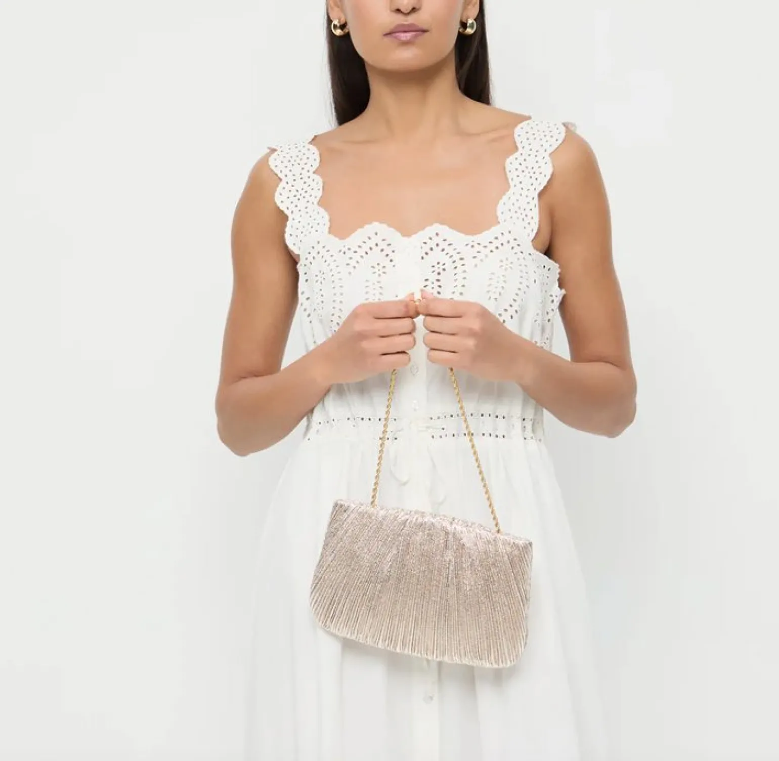 Brit Flat Pleated Clutch Champagne