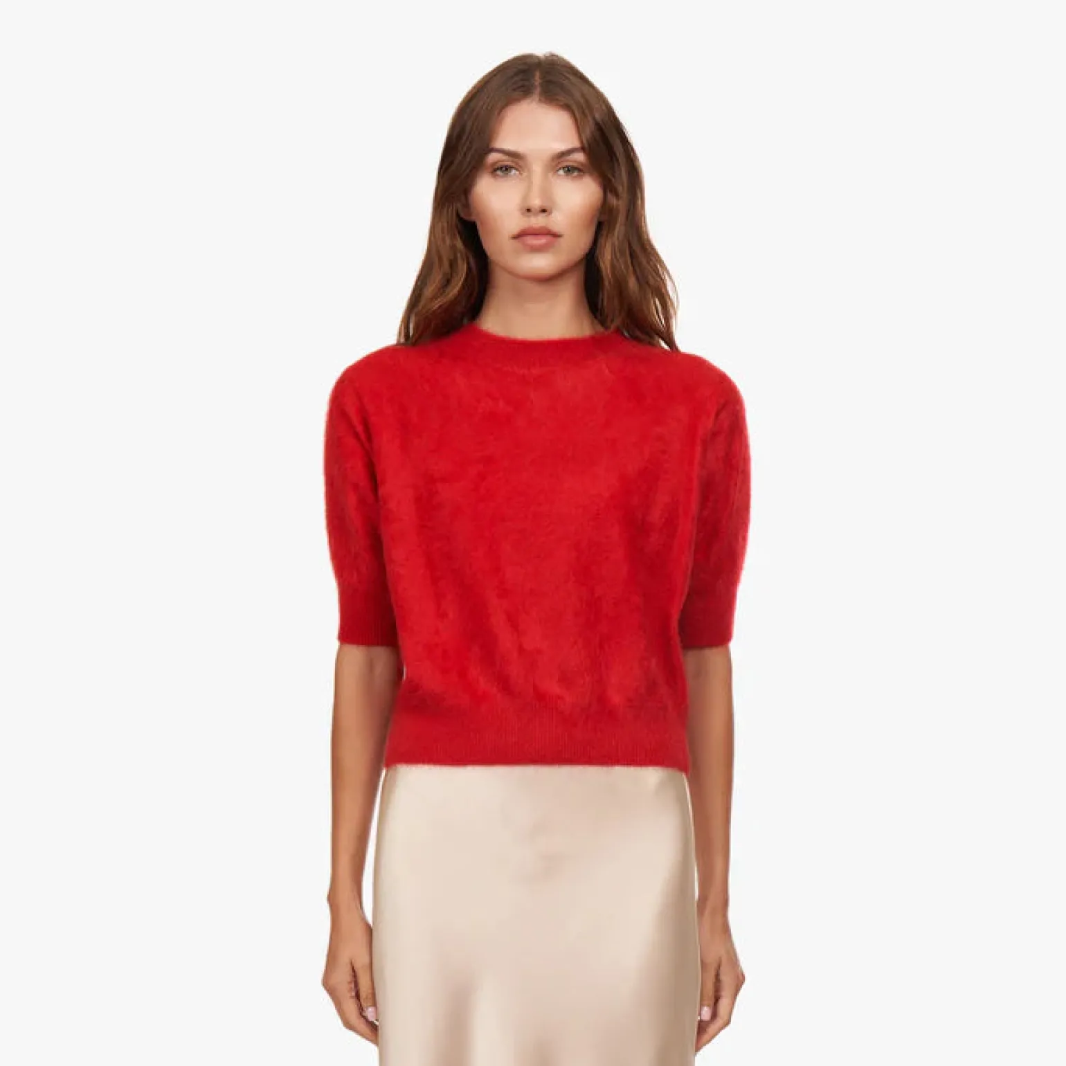Brushed Elbow Sleeve Boxy Crew Red Alert