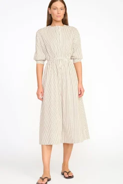 Cafu Dress Ivory/Dark Oak Micro Stripe