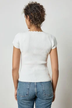 Cap Sleeve Scallop Neck Sweater White