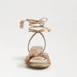 Carla Lace Up Kitten Heel Ecru Beige Silk