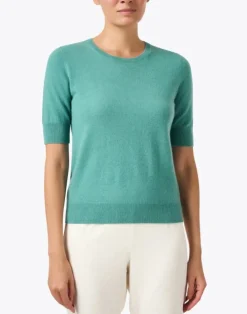 Cashmere Blend Short Sleeve Rib Knit Sweater Jade
