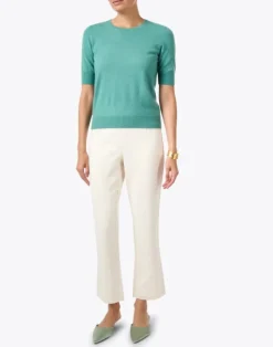 Cashmere Blend Short Sleeve Rib Knit Sweater Jade