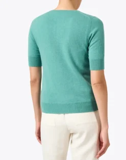 Cashmere Blend Short Sleeve Rib Knit Sweater Jade