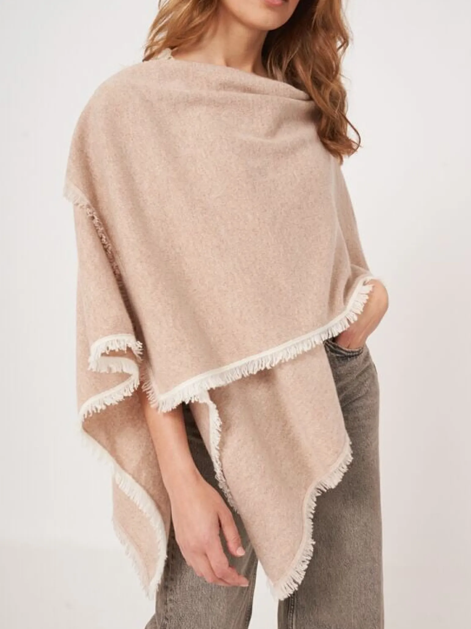 Cashmere Cape with Fringe Hay