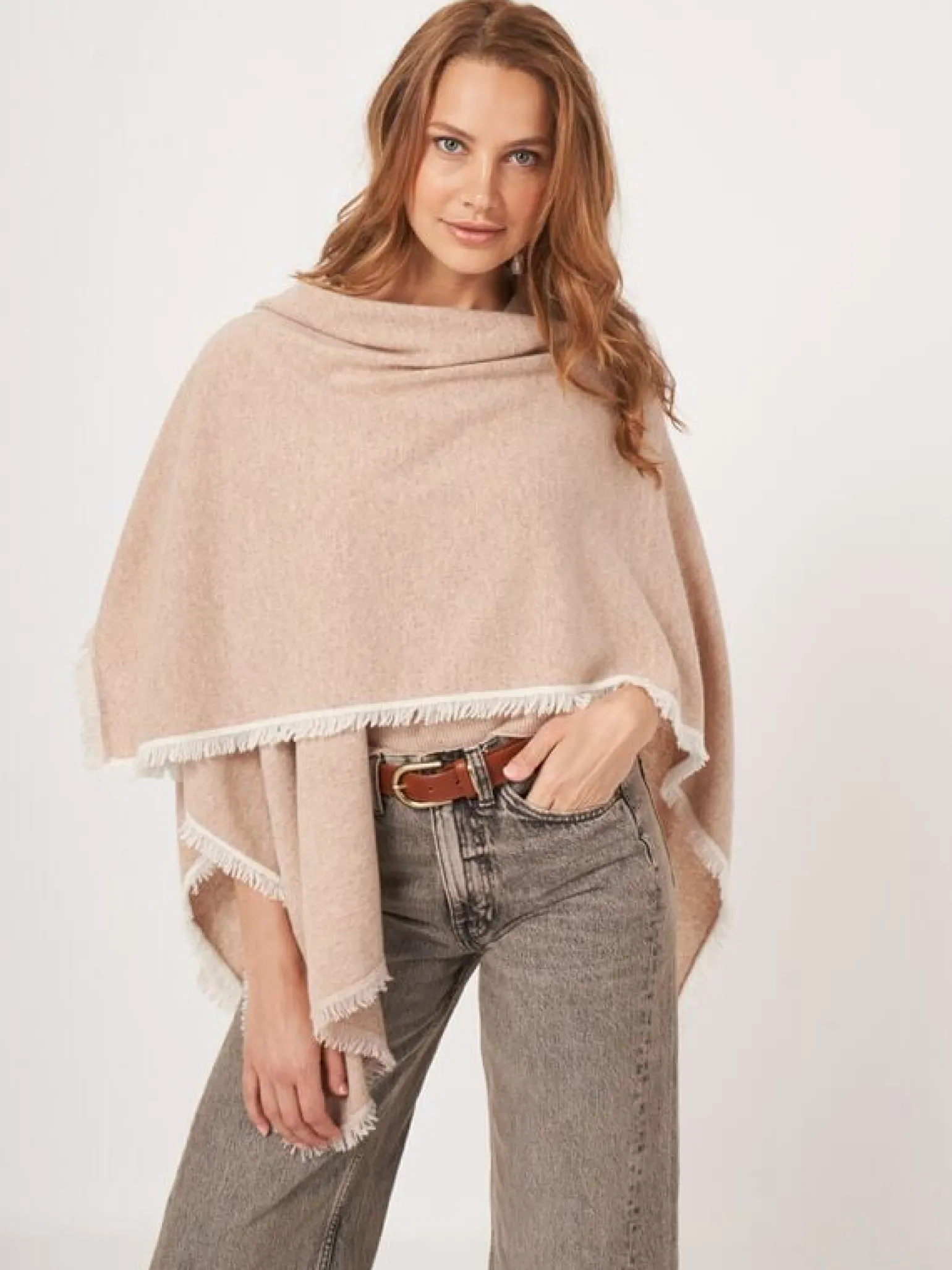 Cashmere Cape with Fringe Hay