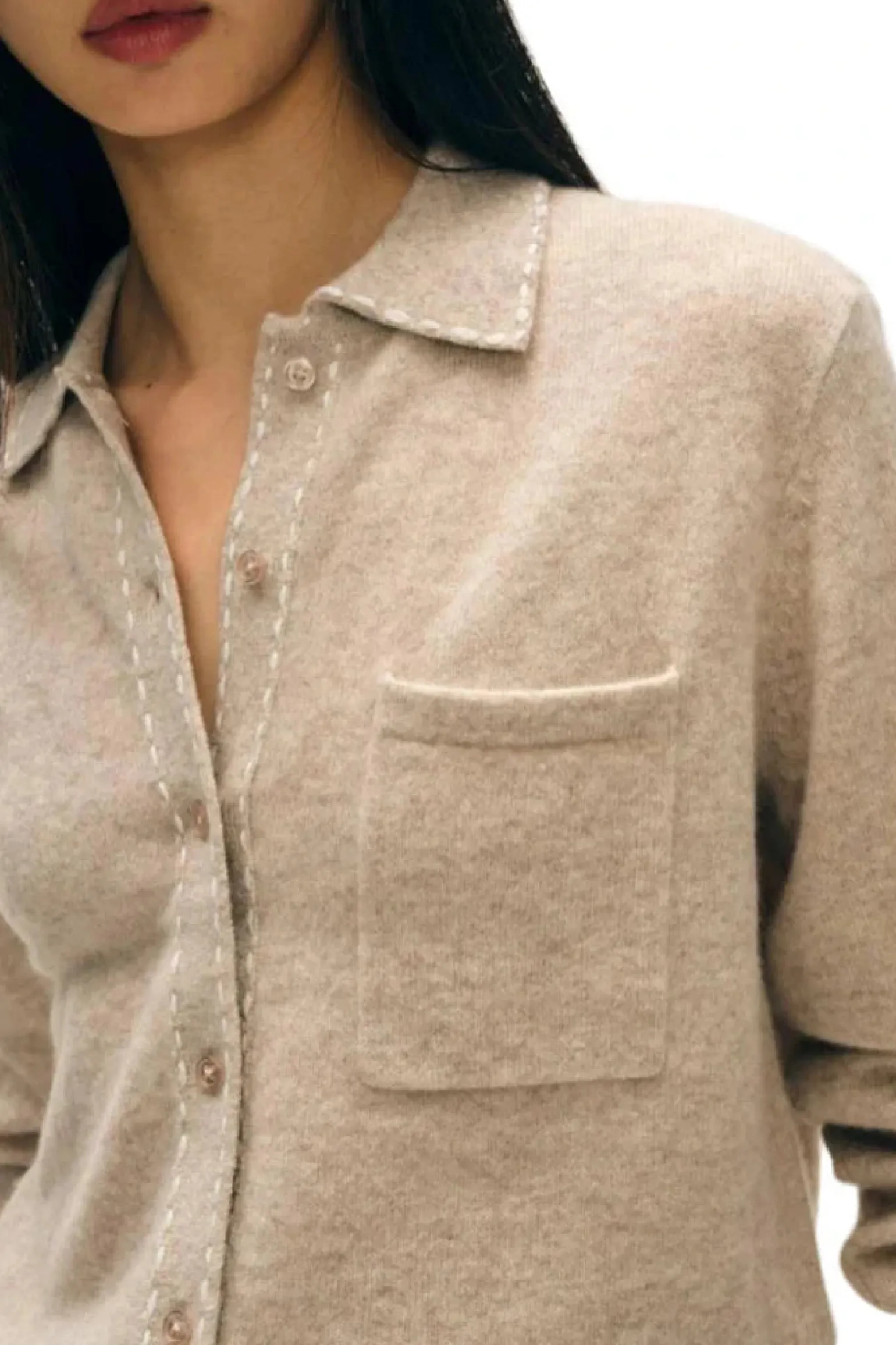 Cashmere Embroidered Stitch Shirt Sandwisp/Soft White