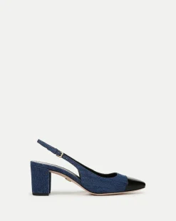 Cecile Denim Cap-Toe Slingback Pump Denim Blue/Black