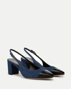 Cecile Denim Cap-Toe Slingback Pump Denim Blue/Black
