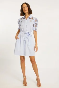 Clarette Dress Blue Micro Stripe