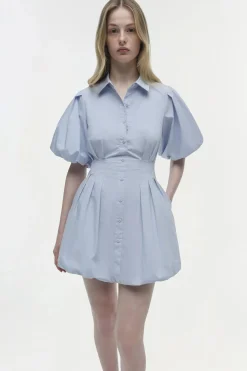 Cleo Balloon Pintuck Mini Dress Periwinkle Sky