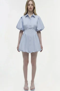 Cleo Balloon Pintuck Mini Dress Periwinkle Sky