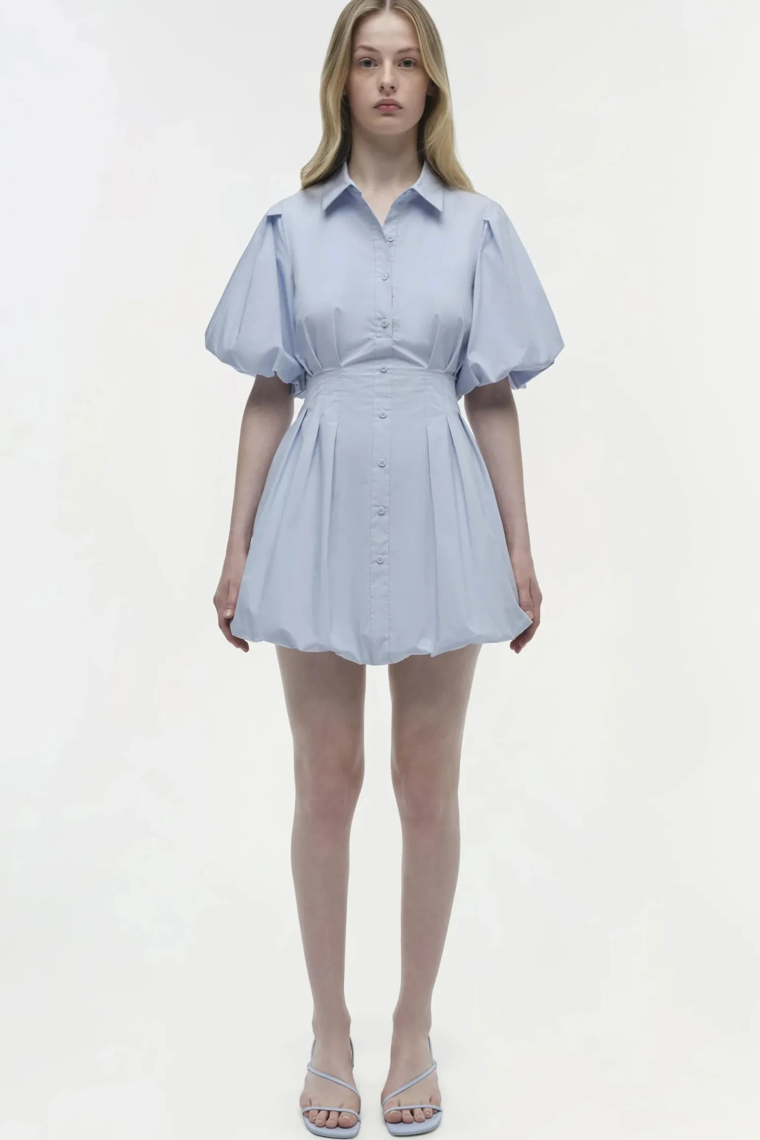Cleo Balloon Pintuck Mini Dress Periwinkle Sky