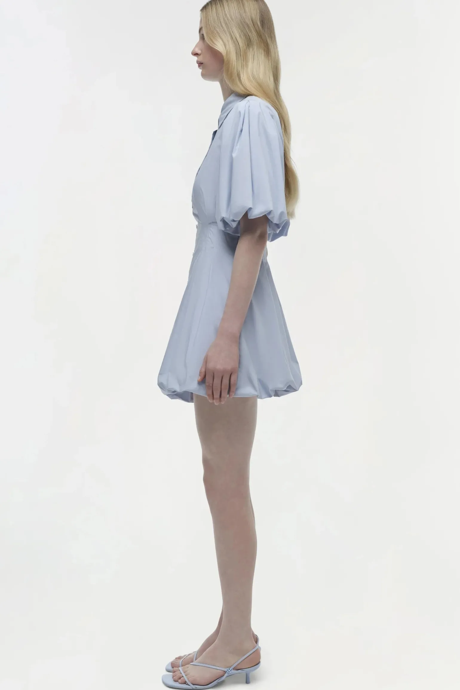 Cleo Balloon Pintuck Mini Dress Periwinkle Sky