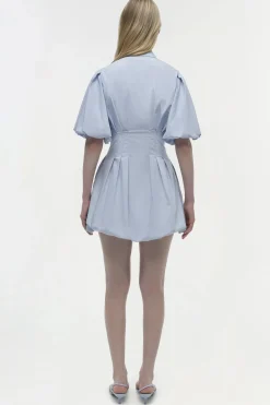 Cleo Balloon Pintuck Mini Dress Periwinkle Sky