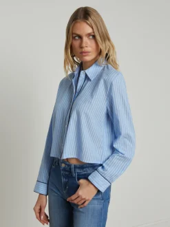 Cosette Button-Down Shirt Slate Blue/Ivory Stripe