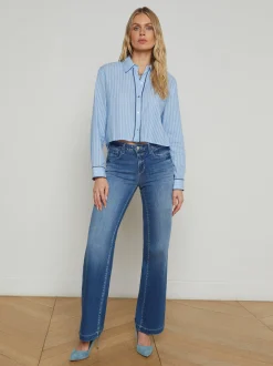 Cosette Button-Down Shirt Slate Blue/Ivory Stripe