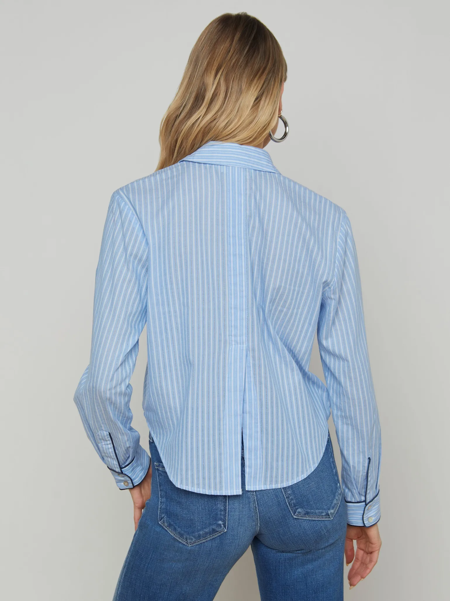 Cosette Button-Down Shirt Slate Blue/Ivory Stripe