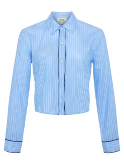 Cosette Button-Down Shirt Slate Blue/Ivory Stripe