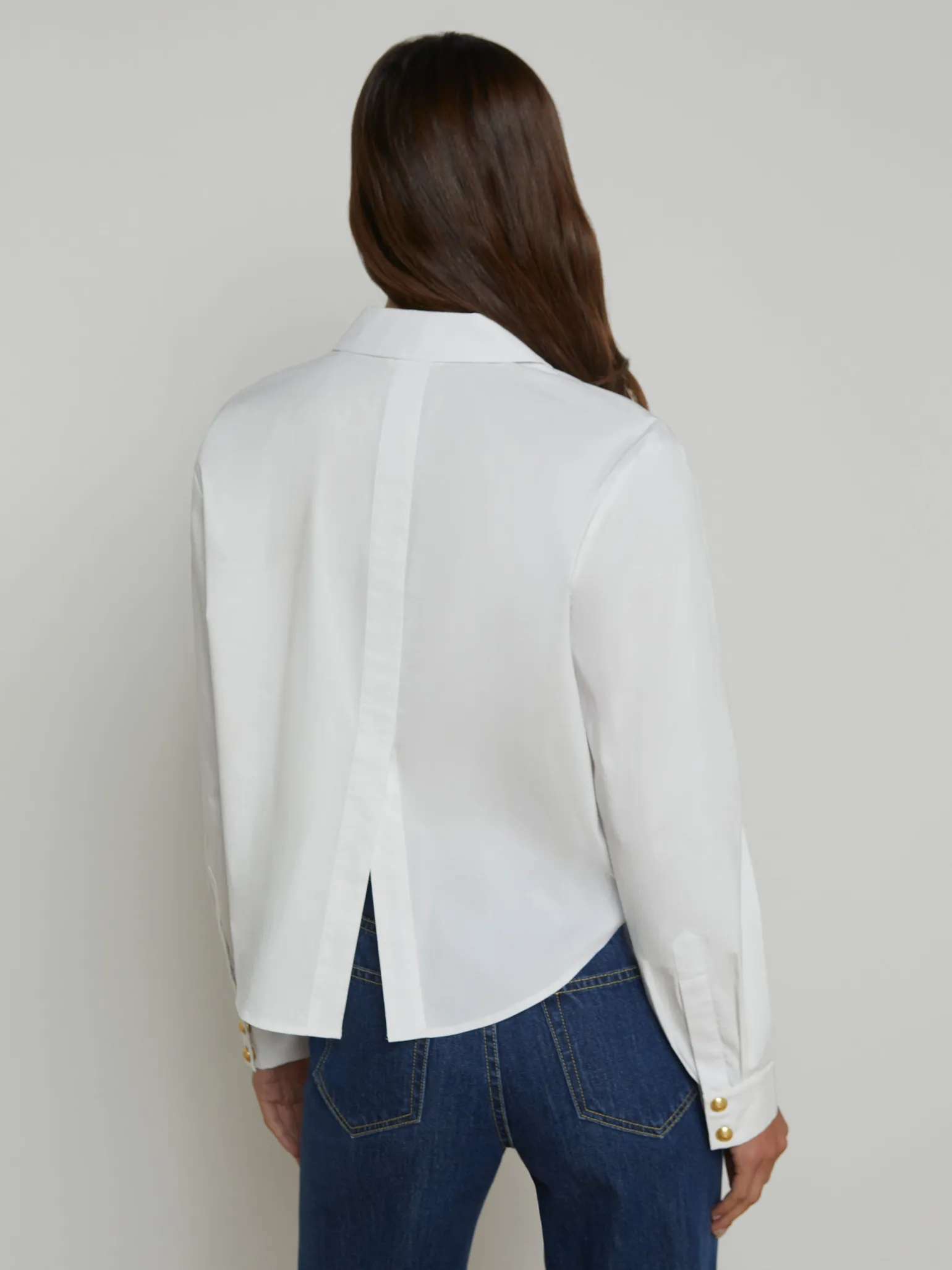 Cosette Crop Button Down Shirt White/Gold