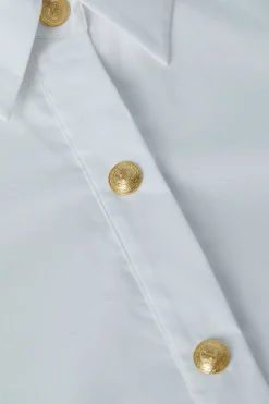 Cosette Crop Button Down Shirt White/Gold