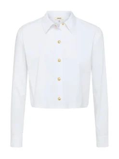 Cosette Crop Button Down Shirt White/Gold