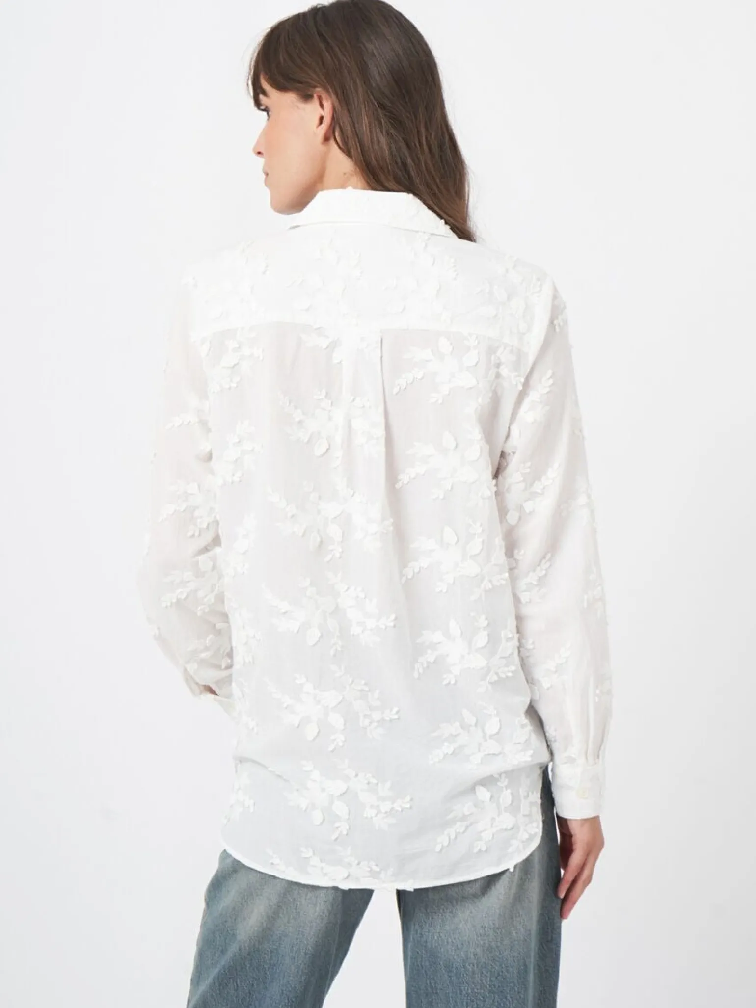 Cotton Shirt Embroidered Flowers Cream