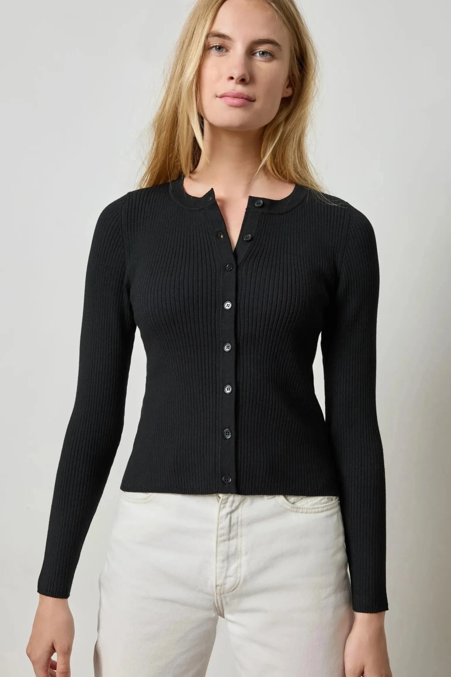 Cropped Ribbed Cardigan Black