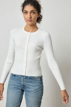 Cropped Ribbed Cardigan White
