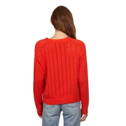 Cropped V-Neck Cardi Pointelle Ladder Stitch Apple