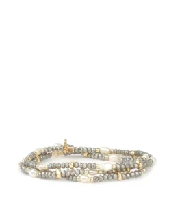 Crystal Beaded Pearl Stretch Bracelet Gold/Grey