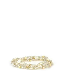 Crystal Beaded Pearl Wrap Bracelet Champagne