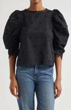 3D Flowers Blouse Black
