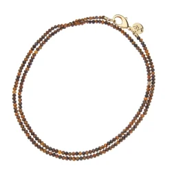 Double Wrap Diamond Cut Beaded Necklace Tiger's Eye