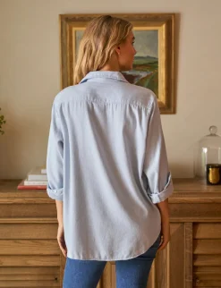 Eileen Relaxed Button Up Gray Blue