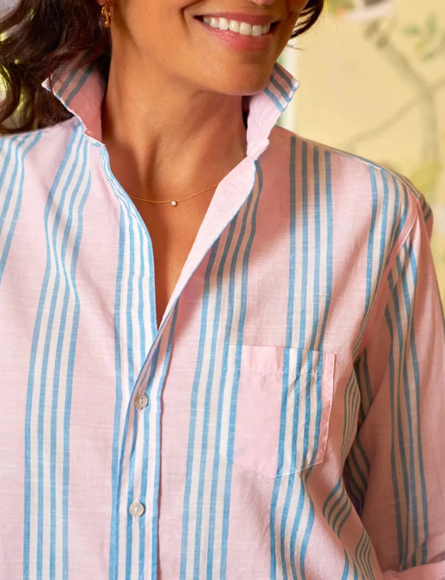 Eileen Relaxed Button-Up Pink/Blue Multi Stripe