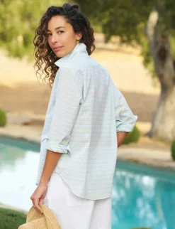Eileen Relaxed Button Up Shirt Blue/Chartreuse Multi Stripe