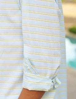 Eileen Relaxed Button Up Shirt Blue/Chartreuse Multi Stripe
