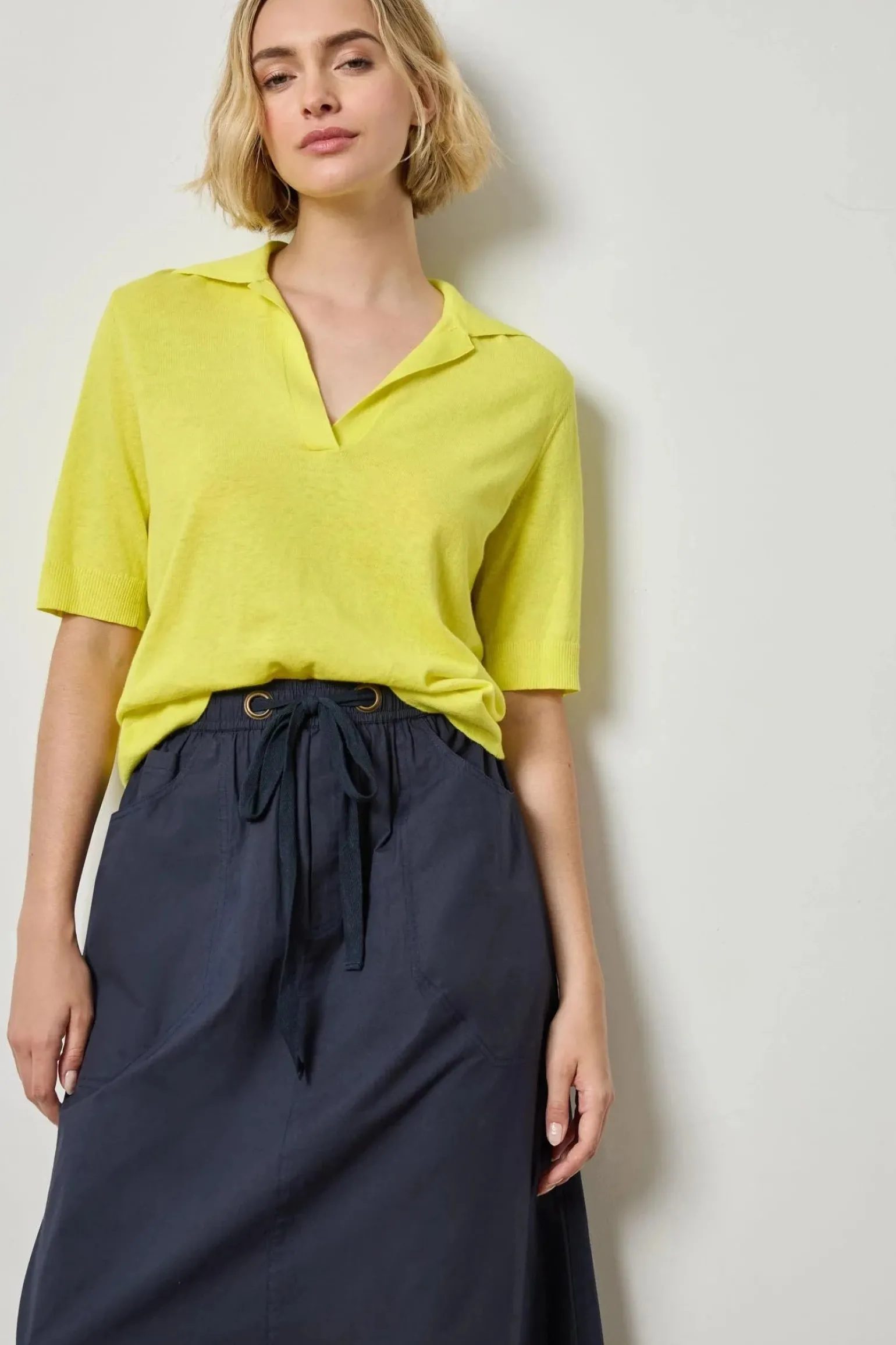 Elbow Sleeve Polo Sweater Lemon